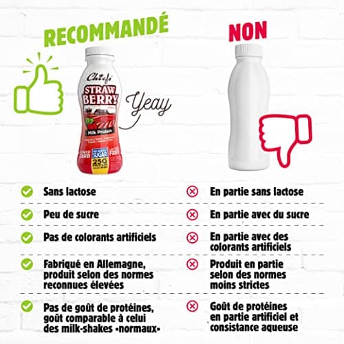 Chiefs® Milk Protein Drink avec 25g de protéines et BCAA • Shake de haute protéine à faible teneur en carbes, sans lactose et faible en sucre • 6 x 330ml (Strawberry)