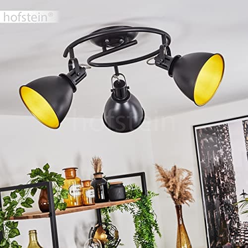 hofstein Plafonnier Koppom en métal noir et or, luminaire rond de plafond à 3 spots orientables pour ampoules E14, ampoule(s) non incluse(s)