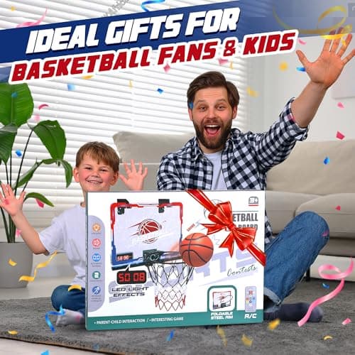 SKERITO Kids Indoor Basketball Hoops - Basketball Basket with 7 Lights and Timer, Mini Basketball Rim for Room with 3 Balls and Scoreboard, Basketball Hoop Goal Set, Boys Sports Toys, Outdoor, Indoor