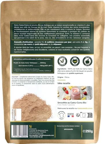 Camu-camu en poudre BIO 250G | 125% apports en Vitamine C | 100% Naturel et Pur | Immunité, Vitalité, Antioxydant | Sans OGM, sans Conservateurs | Qualité Supérieure
