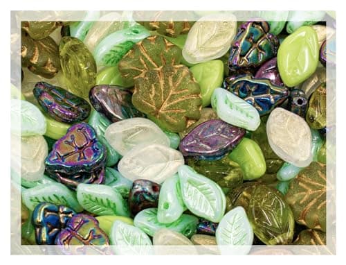 40 g Summer Mix of Small Czech Glass Leaf Beads, Hand Made Set Kit, Leaves 01
