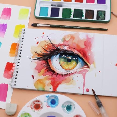 MONT MARTE Signature Aquarelle Set 13pc, vibrant, dans une boîte portable, y compris 3 puits de mélange et un pinceau à eau rond rechargea