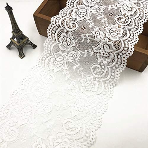 4.5m Dentelle Extensible Garniture 15cm Large Bordure en dentelle élastique Dentelle De Broderie Florale, Dentelle Bordure (blanc)