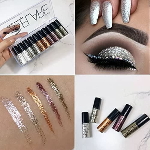 Allbestaye 10 pcs diamant paillettes eyeliner liquide set miroitement métallique Kit de maquillage étanche fard à paupières (10 PCS)