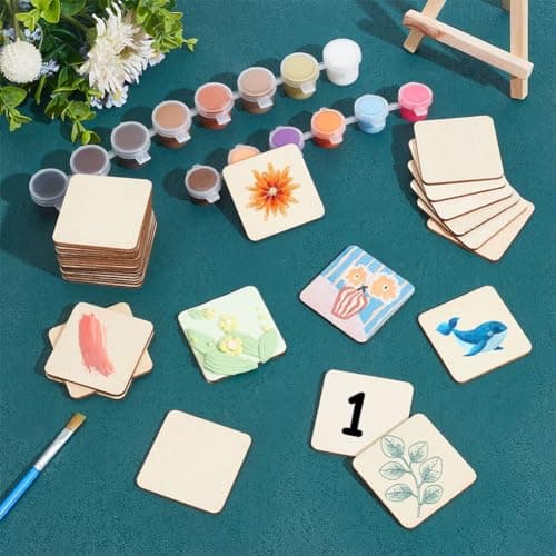 NBEADS 50 Pcs de Bois Non Fini, Carrés de 5x5 cm Tranches de Bois Naturel Vierges Sous-Verres en Bois Non Finis Rectangle Découpes en Bois Vierges pour la Gravure Sur Bois D'Art Gravure Sur Bois