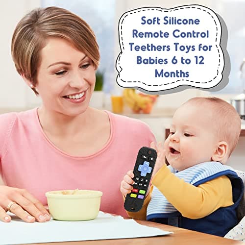 Soulagement des Dentition Jouet pour Bébés 0-6 12 Mois Cadeaux, Télécommande en Jouets de Bain en Silicone pour 3 6 9 Mois Autiste, Sensoriels de Qualité Alimentaire, Noir