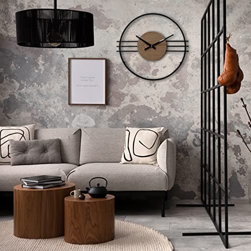 Rebecca Mobili Horloge Murale Design, Grande Horloge Murale, Noir Brun, Métal MDF, Style Moderne, Décoration Intérieure - Diamètre 50 cm x P 4,5 cm - Art. RE6786