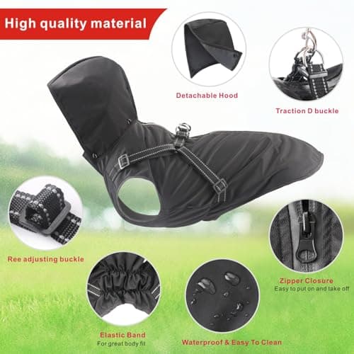 Mosucoirl Manteau de Pluie imperméable pour Chien à Capuche réfléchissant pour Chien Veste de Pluie réglable pour Chiens et Chiots de Petite Moyenne et Grande Taille(Noir, L)