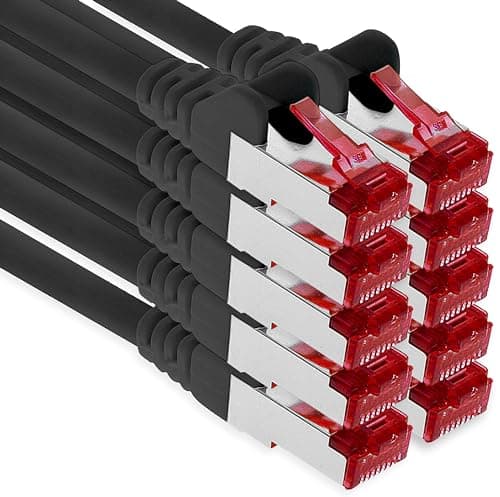 1aTTack.de - 10x 3 mètres câble patch CAT6 S/FTP blindage PIMF câble réseau CAT.6 RJ45 câble Ethernet routeur LAN DSL commutateur modem panneau de brassage - noir - 10 pièces
