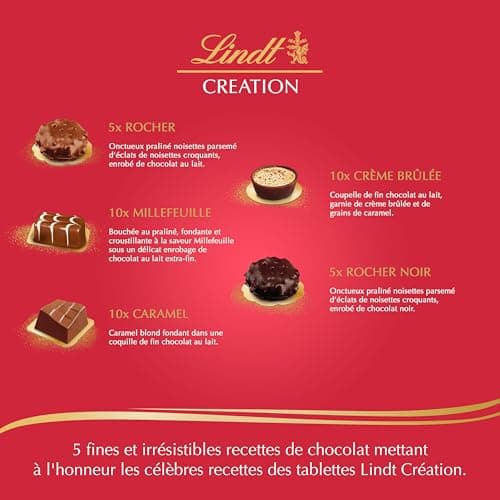 Lindt - Boîte CRÉATION Incontournables - Assortiment de Chocolats Noirs et au Lait - Inspiration pâtissière - Idéal pour Noël, 404g