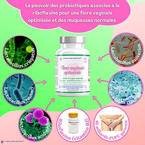 Probiotique flore intime vaginale - Ferments lactiques 40 milliards UFC en 5 souches Lactobacillus - Enzymes digestives Fabrique en FRANCE en 60 gelules vegetales gastro resistantes naturels et Vegan