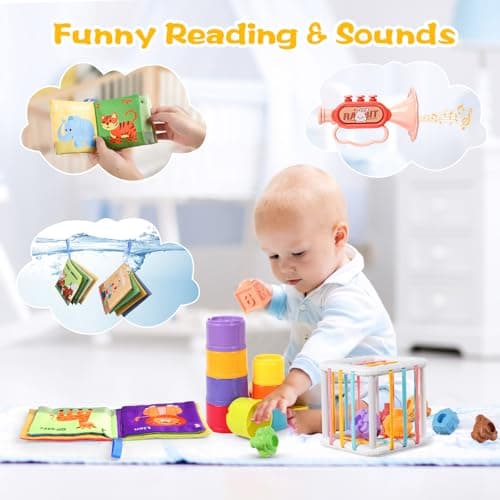 Richday 8 in 1 Montessori Jouets pour Enfants pour 6-12-18mois Empilage Blocs de Construction Corbeille Sensorielle Jouets de Dentition neonati Ragazze Ragazzi giocattoli Regali.