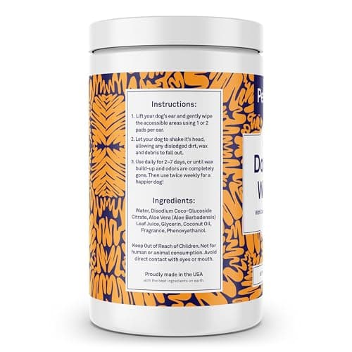 Petpost | Lingettes nettoyantes pour oreilles de chien – Tampons en coton ultra doux XL dans une solution d'huile de noix de coco et d'aloès – Remède pour le rinçage et le nettoyant d'oreille de chien
