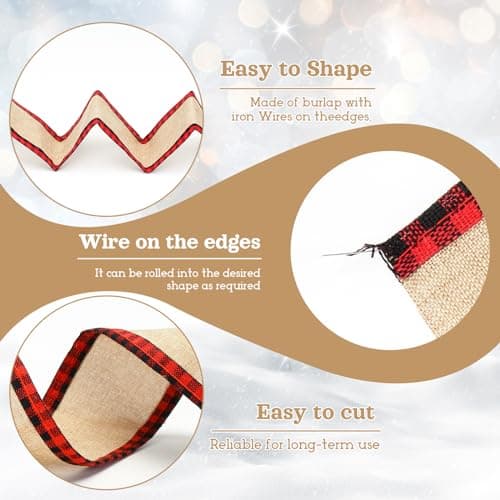 G2PLUS 10M Ruban à Carreaux Buffle de Noël Filaire Ruban de Noël 6.4CM Ruban Toile de Jute pour l'Artisanat,Noël Décorations de Mariage-Rouge et Noir Burlap Ruban