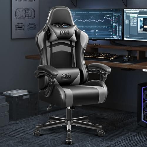 OneGame Chaise Bureau Gaming, Chaise Ergonomique Gaming avec avec Dossier et Hauteur réglables accoudoir Chaise Gaming avec Support Lombaire, Noir Gris