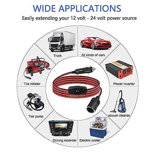 GELRHONR Rallonge Allume-Cigare de Voiture 12v avec Interrupteur Marche/arrêt, Prise de câble Adaptateur Allume-Cigare de Voiture Prise mâle à Femelle avec fusible 25a 12AWG (2M/6.6Ft)