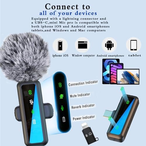 XIXIXIAXIA Micro Cravate sans Fil pour iPhone,iPad, Android,Caméra, Ordinateur, Portable, Mini Microphone avec réduction du Bruit, appairage Automatique,pour Vlogging,Enregistrement vidé, Vlog