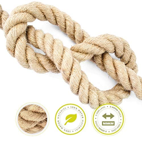DQ-PP Corde en Jute | 5m | 46mm d'épaisseur | Naturel Fil de Jute | Ficelle de Jute | Naturelle Deco Cordelette Balancoire Jardin