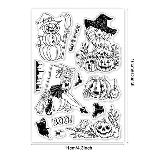 ORIGACH Tampon transparent en silicone transparent pour la fabrication de cartes, Halloween, sorcière, citrouilles, fantômes, bricolage, scrapbooking, journal, album photo, décoration