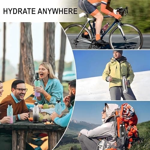 HoneyHolly Gourde Isotherme 1L, étanche sans BPA, Gourde Isotherme, Double Paroi, Bouteille Isotherme, 18/8 Acier Inoxydable, Gourde INOX, Bouteille d'eau pour Sport, Randonnée, École, Bureau