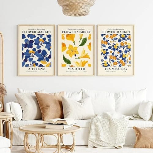 CEVAN Boho marché aux fleurs bleu jaune orange exposition affiche imprime toile peinture mur art photos pour salon décor-40x50 cm-sans cadre