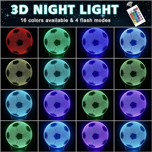 AIRUEEK Foot Veilleuse Enfant, 3d Led Football Lampe De Chevet Enfant 16 Couleurs Changeantes Avec Télécommande, Decoration Chambre Anniversaire Surprise Cadeau Garcon 7.8.9.10-12 Ans