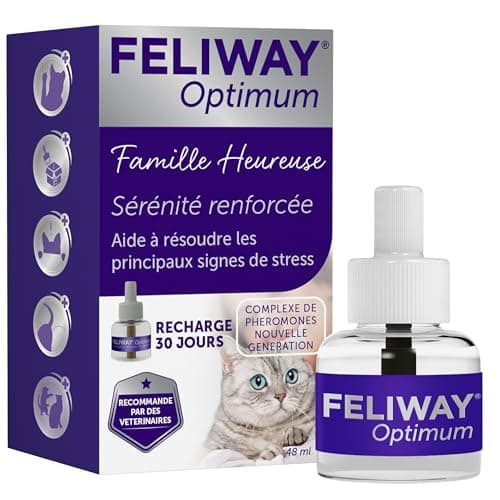 FELIWAY Optimum - Anti-Stress pour Chat - Complexe de phéromones apaisantes pour Une sérénité renforcée - 1 Recharge 30 Jours