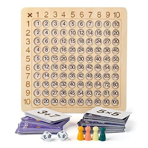 VEGCOO Jeu Table de Multiplication en Bois, Cartes de Multiplication Montessori Mathématique, Jeux de Plateau d'apprentissage des Multiplications pour Enfants de 3 à 12 Ans
