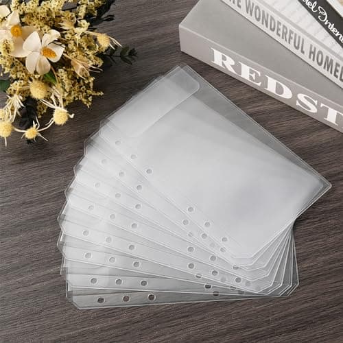 luvtree Pochette d'insertion de classeur transparent en PVC A6, enveloppe d'insertion de planification à 6 trous sans fermeture éclair, enveloppe de budget de trésorerie. 12 pièces