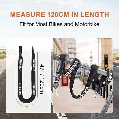 GRIFEMA GA1201-12, Chaîne Antivol Vélo 120 CM, Chaîne Cadenas Vélo pour Vélos, Motos, trotinette electrique, Portails, Noir