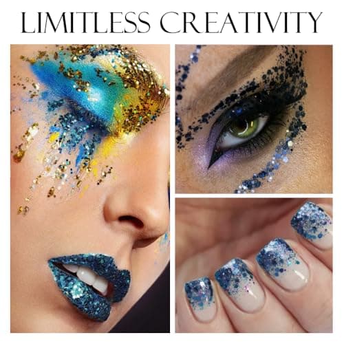 Bieiyhe 50g Glitter Bleu Poudre de Paillettes Loisirs Creatifs Poudre de Paillettes Ongles Chunky Craft Glitter Paillettes pour Nail Art Fine Glitter Paillette Maquillage CosméTiques pour Corps