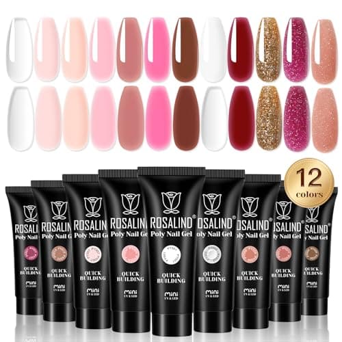ROSALIND Gel pour Extension d’ongle 10ml, 12 Couleurs UV LED Rapide Construction Ongle Gel, Poly Ongle Gel pour les Débutant, Professionnel et Salon de Manucure, Gel Nail Art Set