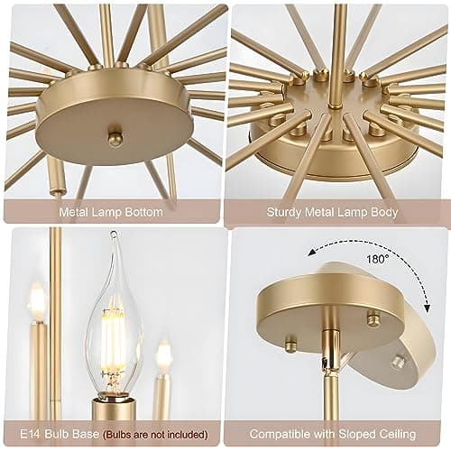 Lustres Dorés Modernes, Éclairage De Lustre Industriel En Métal À 16 Lumières, Suspension À Bougie Classique Pour Îlot De Cuisine, Salle À Manger, Salon, Entrée, Escalier E14 (Ampoules Non Incluses)