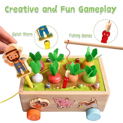 Achiyway Jouet Bebe 1 an, Jeux Enfant 1 2 3 Ans Garcon Fille 8 in 1 Jouet en Bois Montessori with Jeu de Peche, Reconnaître Animaux Légumes Formes, Cadeau Enfant (Voiture des Animaux)