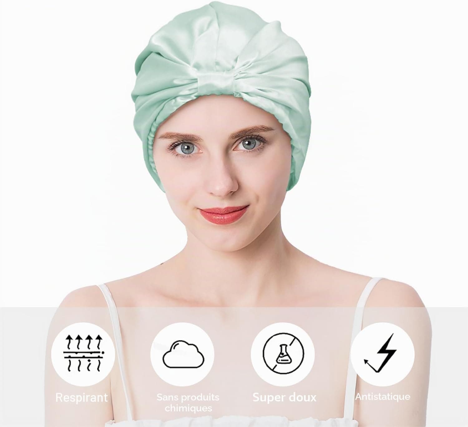 townssilk Bonnet de nuit 100% soie de mûrier pour femme, bonnet de nuit 16 momme en soie, bon pour les cheveux, protège les cheveux, bonnet de nuit en soie,populaire,Lightgreen