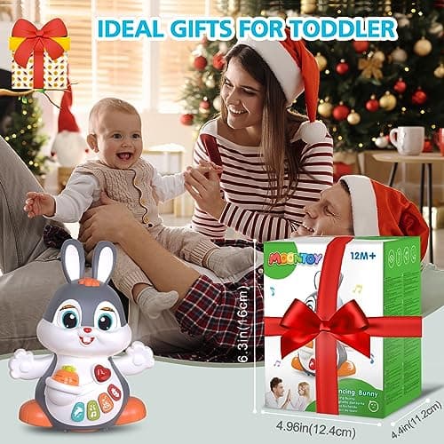 MOONTOY Musicaux Jouet Bebe 1 an Garçon Fille - Jouet Educatif Lapin Rampant avec Musique et lumière -Jeu d'Éveil Sensoriel Enfant 2 Ans,Cadeaux Précoces 6 7 8 9 12 18 24 Mois HA9991