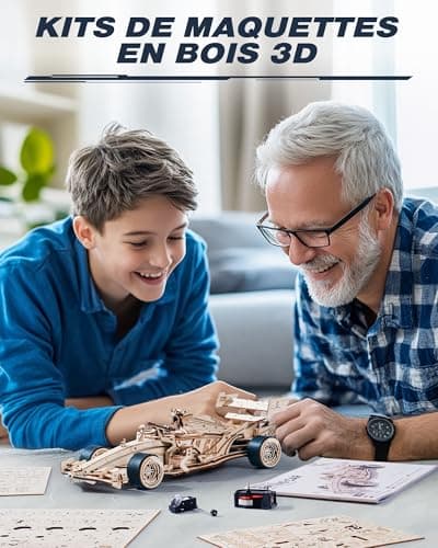Robotime Maquette en Bois à Construire Puzzle 3D Adulte Voiture de Course Racing Car, 5H Montage, Cadeaux Adolescents Enfants, Moteur Mécanique Rugissant, 8-10M en Avant, LK505