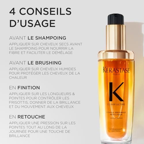 KÉRASTASE Elixir Ultime - L'Huile Originale - Huile Capillaire Nourrissante Multi-Usage - Soin Thermo-Protecteur Sans Rinçage - Huiles de Camélia, Marula & Argan - Tous Types de Cheveux - 30ml