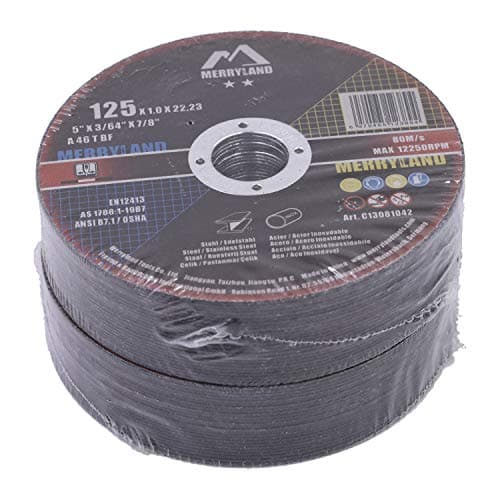 Merryland Disque à Tronçonner 125 Métal INOX Acier Fer, 125 X 1,0 mm Disque de Coupe 50 Pièces, Disque Découper pour Meuleuse d'Angle, Craft-line C13081042
