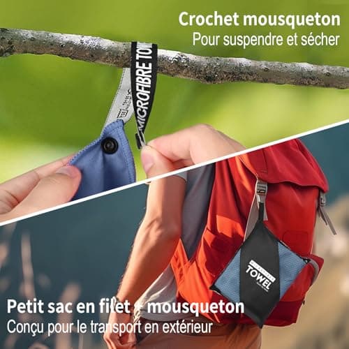 Pfloge® Serviette Microfibre Lot de 2, 160x80cm Serviette Sport Musculation + 80x40cm Serviette Voyage, Séchage Rapide, pour Le Fitness, Piscine, Sauna, Plage, Voyages(Bleu Marine)