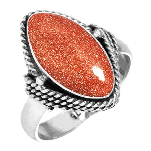 Jeweloporium Bague en argent 925 pour femme Taille 54 Marron Pierre de soleil dorée Pierre Précieuse Costume Bague en argent Action de grâces Cadeau Ancien Bijoux