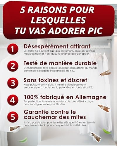 PIC Piège Produit Anti Mites Textiles Paquet de Trois 3x2 pièces - approprié pour la Protection de Tous Les vêtements dans l'armoire et en Stockage alternative à spray anti mites textiles