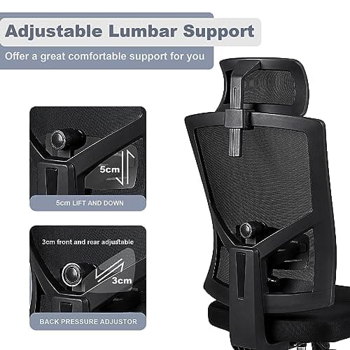 Youhauchair Chaise Bureau Ergonomique, Chaise de Bureau avec Appui-tête et Accoudoirs Réglables, Fauteuil de Bureau avec Support Lombaire Réglable, Siege Bureau, Office Chair