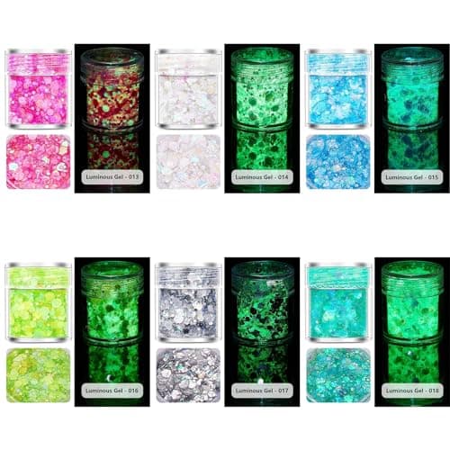 Lumineuse Gel Paillettes Visage, MKNZOME 12 Couleurs Fluorescent Paillettes Visage Festival Chunky Paillettes Maquillage Carnaval Chunky Glitter Gel Corps Cheveux Fête Noël Pâques Anniversaire