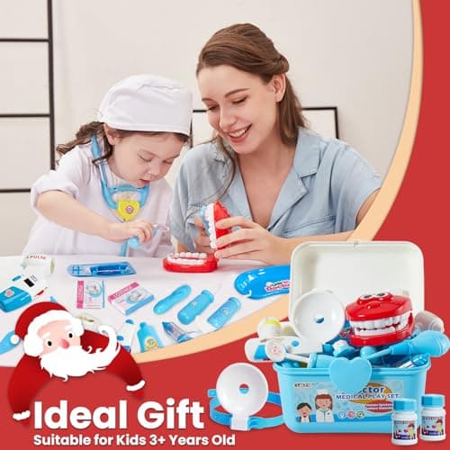 BUYGER Malette Docteur Enfant Jouet avec Déguisement de Docteur, Kit Medecin Outils Stetoscope Cadeau pour Garçon et Fille (Bleu)
