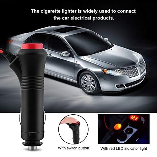 Qiilu 1.5m Mâle Voiture Allume-Cigare Plug, Socket Power Plug Adaptateur sur Arrêt Interrupteur Fusible 12 V 24 V