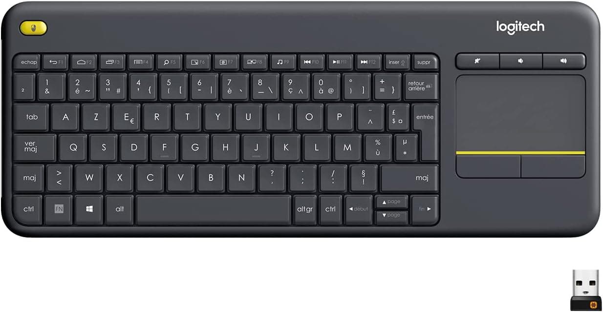 Logitech K400 Plus Clavier sans Fil Touch TV avec Contrôle Média | Facili Controlli Multimediali e Touchpad Integrato, Layout Francese AZERTY - Nero