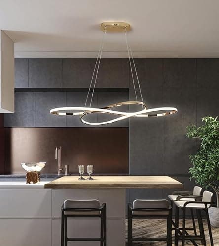 MQW Suspension LED table à manger lampe suspendue à intensité variable avec télécommande lampe à suspension design linéaire lampe lustre réglable en hauteur secrétaire lampe de cuisine (L100cm/57W)or