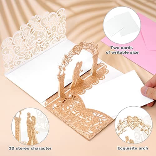 Vicloon Carte de Voeux 3D Pop-Up, Carte Mariage 3D avec Enveloppe, Carte Anniversaire Carte Cadeau de Félicitations pour Couple Amoureux, Marié Mariée, la Saint-Valentin (Pomme Or)