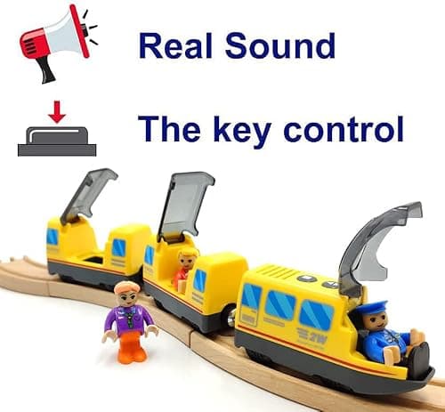Kit de train d'action à piles pour rails de chemin de fer en bois (magnétique) - Compatible avec Thomas la locomotive, kit de train Brio pour les enfants âgés de 3, 4, 5 ans (sans voie en bois)